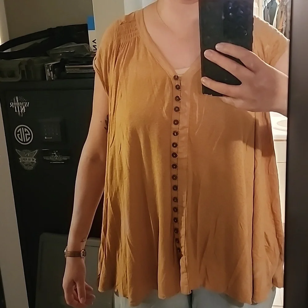 Free People Mustatd Yellow Flowing Top - Picture 7 of 8